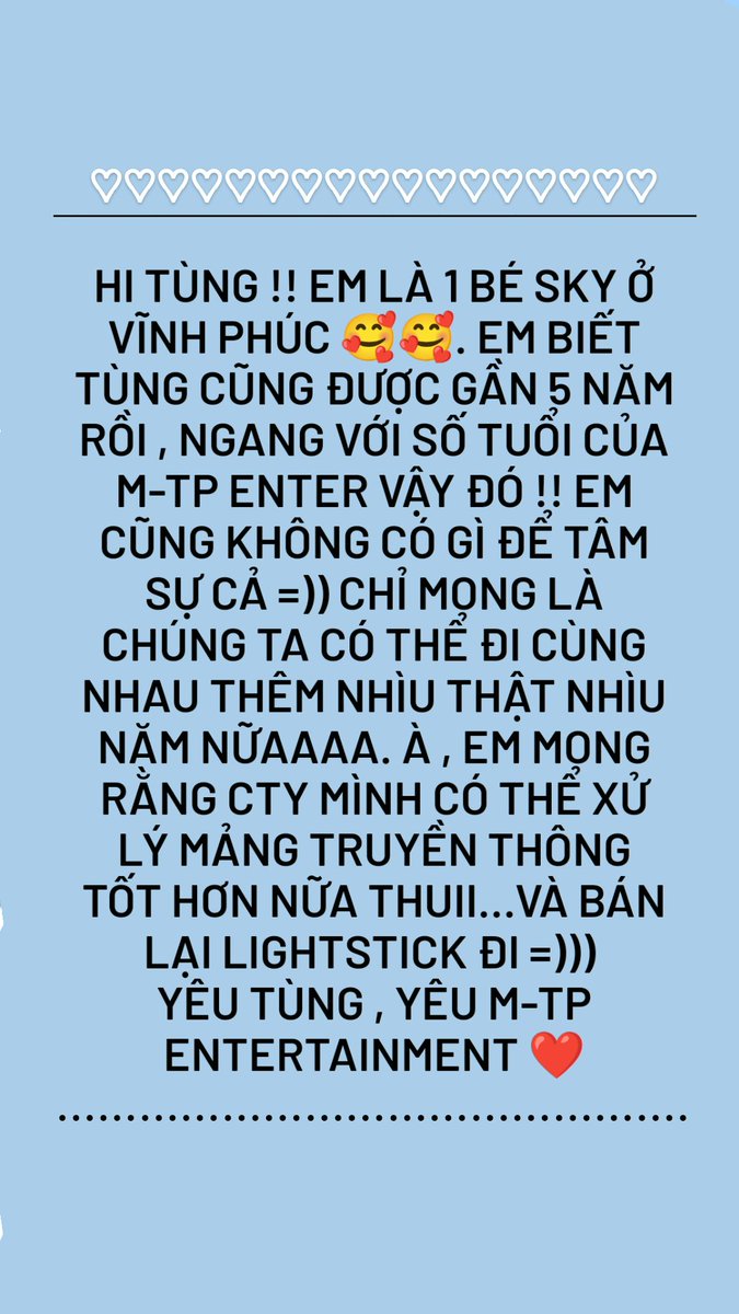 Mun24899697's tweet photo. Lightstick 
Lightstick 
Lightstick 
Cái gì cần nhắc 3 lần 😍😍

SKY'S LETTER TO M-TP ENT.

@sontungmtp777 
@chau_nyc 
#TakeCareMTP
#StayConnectedWithSky https://t.co/K3R2Za7luN