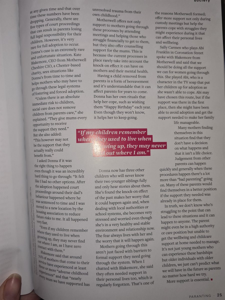 MotherwellChes's tweet photo. It was great to be featured in this #parantingmagazine @MotherwellCEO
talking about our #believeproject supporting #mums at risk of #childremoval
#safeguarding
#mentalhealth
#traumainformed
@sianehughes @CheshireCF @stevemorganfdn @CheshireEast https://t.co/l537e8BwRt