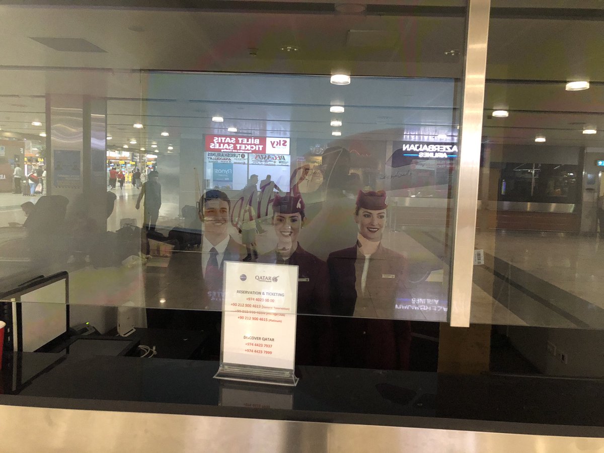 endymionis's tweet photo. @qatarairways 
This is Qatar Airways ticket office at SAW and the phone number is connected to Holland. If I cannot speak Eng, I couldn’t find a person in TR. Did I solve my problem! Nooooooooooo https://t.co/T42WvI3yXx