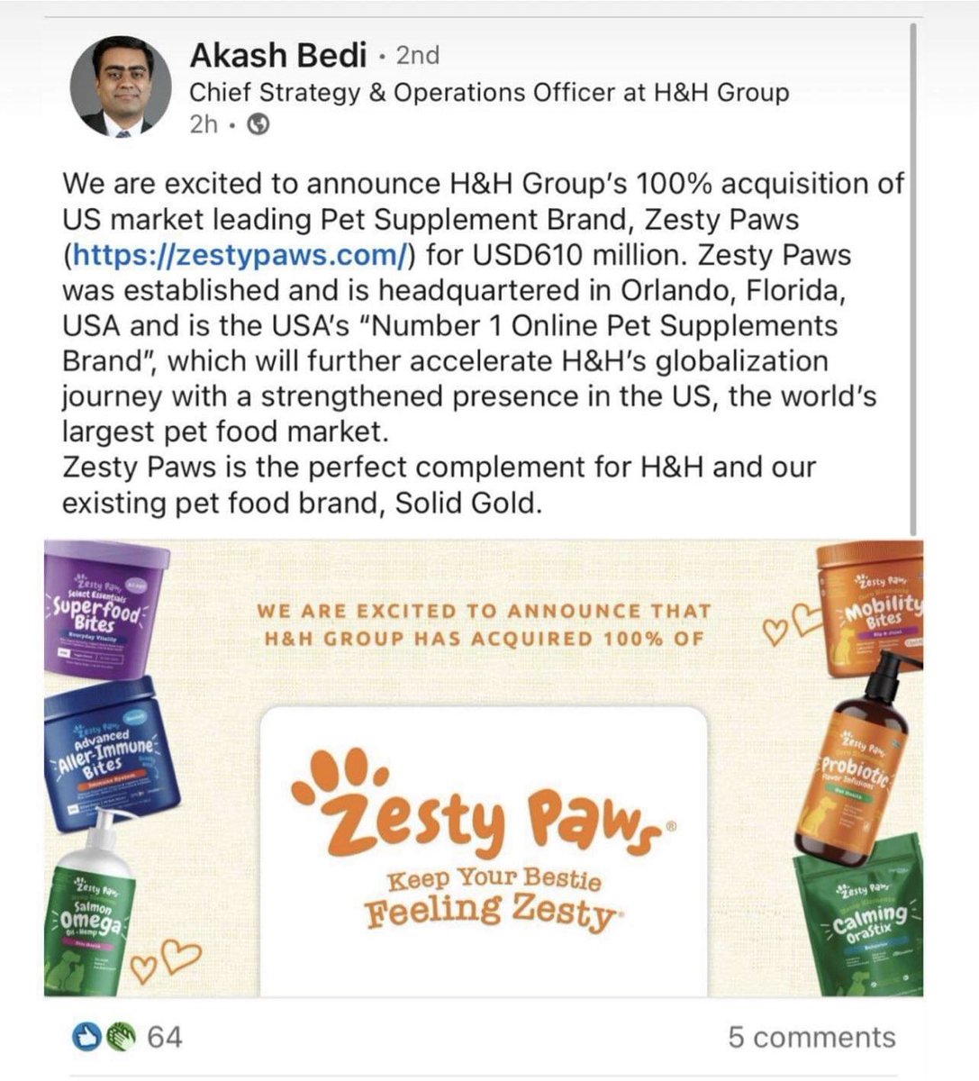 Is this the biggest Amazon seller acquisition ever?

$600 million for this pet supplement brand:

amazon.com/stores/ZestyPa…