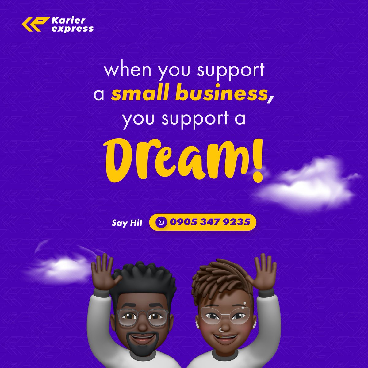 KarierExpress's tweet image. We believe that every small business is a dream and any support shown or given takes the business a step further towards achieving that dream.

Mention a small business you support!

#dispatchrider #logistics #SMEs