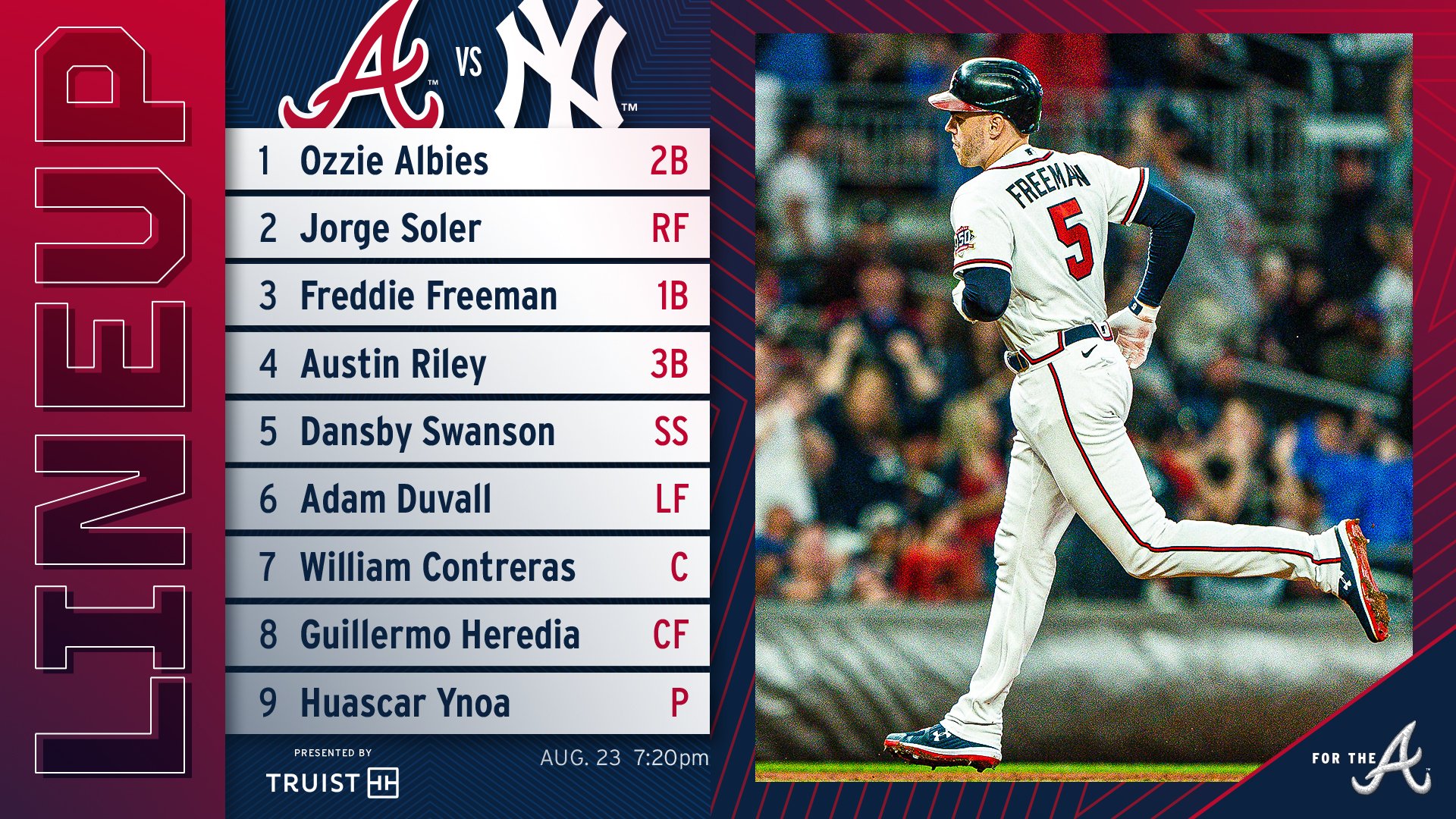 Atlanta Braves on X: The Braves have won 9 games in a row. The Yankees  have won 9 games in a row. First pitch at 7:20 tonight at Truist Park!  Presented by @
