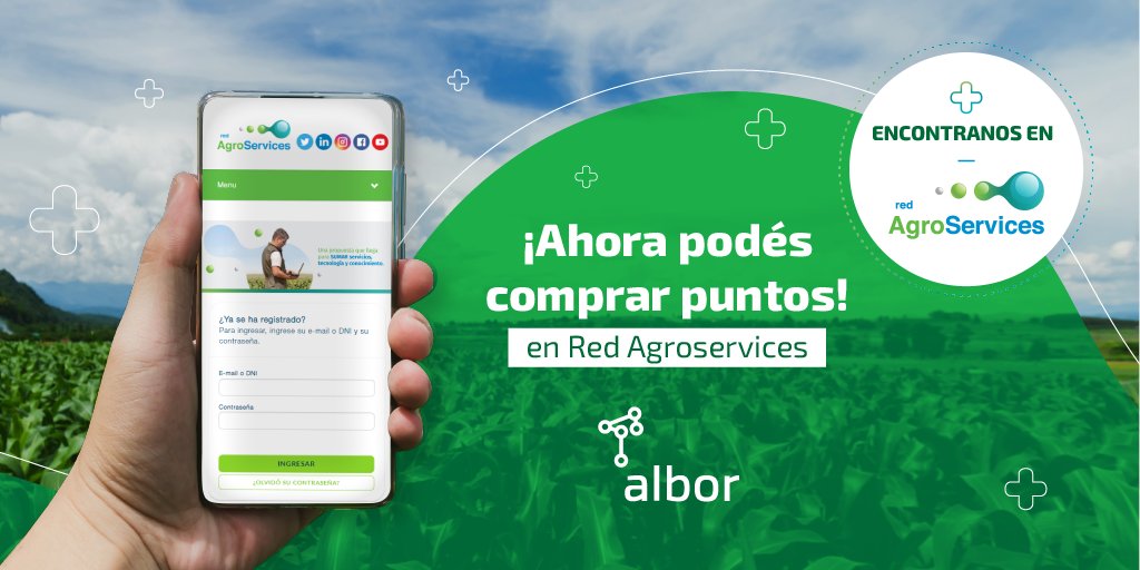 Albor_agro's tweet photo. 📣 ¡Buenas Noticias!
Ahora podés comprar puntos en @redagroservices ➕➕➕
Completá los puntos que necesites en la sección del menú ''Mis puntos'' y canjealos por el beneficio #Albor que quieras.
👉 https://t.co/TJtWvR7r5E
.
#RedAgroservices #BayerAgro #Bayer https://t.co/LkhtruXJPF