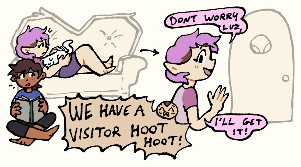 IvySundews's tweet image. This is silly but I like to imagine after knock knock knockin’ on hootys door amity just never left the owl house… like she just started living there &amp;amp; the twins help her out by using illusion magic to make it seem like she’s still at blight manor (1/2) #TOH