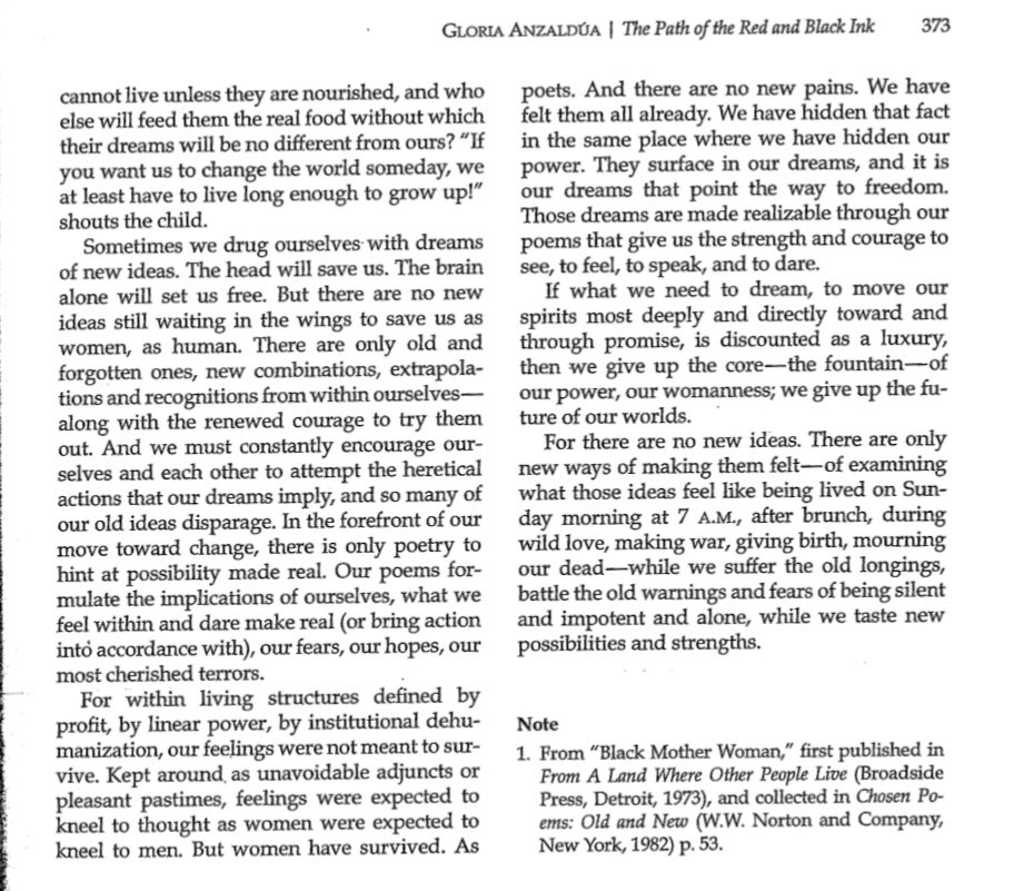 tmccormick's tweet image. &quot;Poetry is the way we help give name to the nameless so that it can be thought…sanctuaries and fortresses and spawning grounds…the safe-house of that difference so necessary to change..&quot;
-#AudreLorde, &quot;Poetry Is Not a Luxury, 1985.
sites.utexas.edu/lsjcs/files/20… #seealso