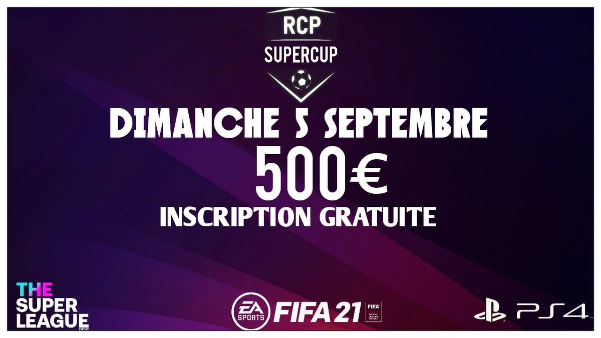 J’ai l’honneur de vous annoncer que le  DIMANCHE 5 SEPTEMBRE la @RCP_CUP s’associe à @SLE_ACTU pour LE PLUS GROS  TOURNOI  AVEC INSCRIPTIONS GRATUITES DE L'HISTOIRE 

AVEC UN CASHPRIZE DE 500€ .

Tout se passe sur le Discord " The Super League "