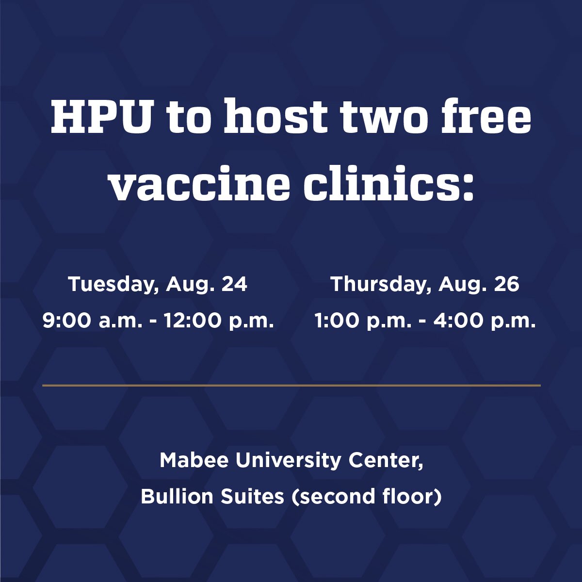 HPUTX's tweet photo. HPU students, faculty, staff, and their families can receive their first dose of the Moderna COVID-19 vaccine free of charge. https://t.co/IxxRJZl9Bw