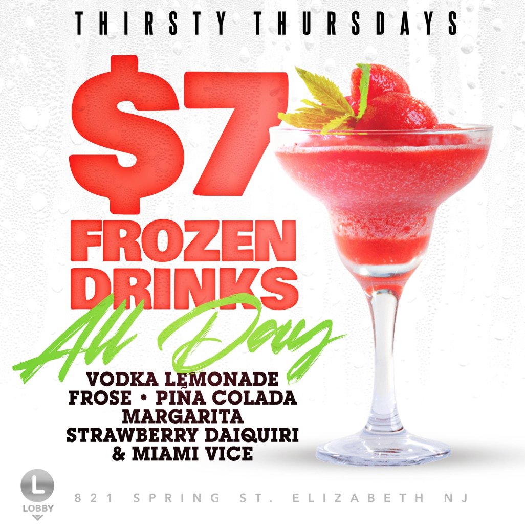 Bring your friends Thirsty Thursday is back! Cool off with a frozen drink. It's only $7 and they come in a variety. Try them and let us know what you think.

#GECC 
#Elizabeth 
#NewJersey
#Lobby