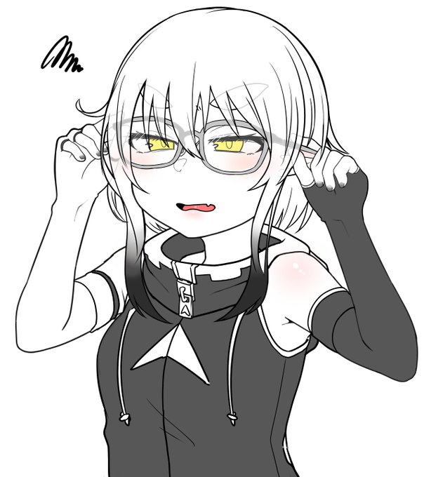 モノクロちゃんが、度数の高い眼鏡をかけて「うぇ」ってなってる落書きです、。 