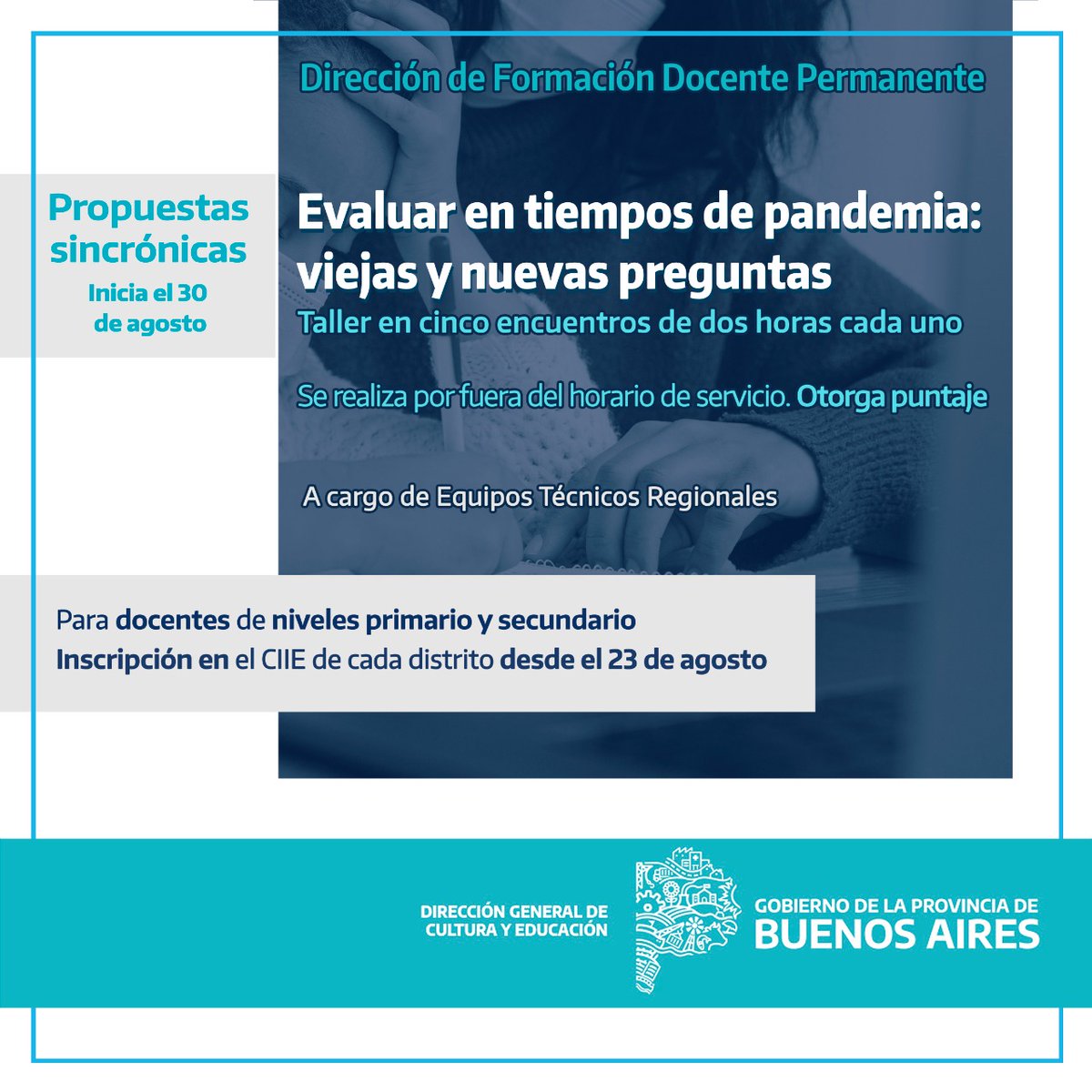 MorenoCiie's tweet photo. INSCRIPCIÓN: TALLER “Evaluar en tiempos de pandemia: viejas y nuevas preguntas. Nivel Secundario. Cs. Nat". Inicia 1/09,  18hs.  5 encuentros por Meet.
Link del formulario de inscripción; encontrarán más información:
https://t.co/SunQF16v3q
#cienciasnaturales #formaciondocente https://t.co/doX5bVSVVi