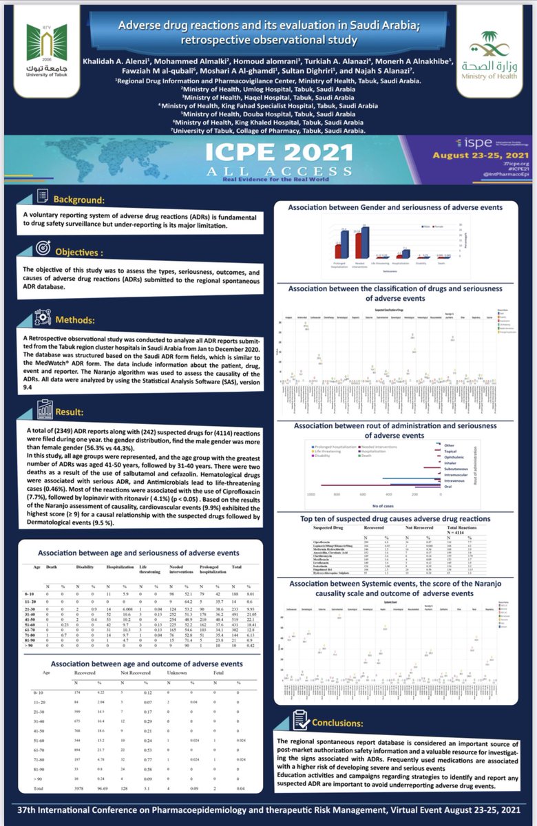 kh_khaledah's tweet photo. سعيده بمشاركة صحة تبوك اليوم بالورقة البحثية بالمؤتمر الدولي 37th ICPE  ب عنوانAdverse drug reactions and its evaluation in Saudi Arabia; retrospective observational study
كل الشكر للفريق @meesho2200  @alshogbe1 @pharm1417 @Suuulx_ @fa_sword922  @Ph Turkiah 
           #ICPE2021 https://t.co/9DxrKJq2c2