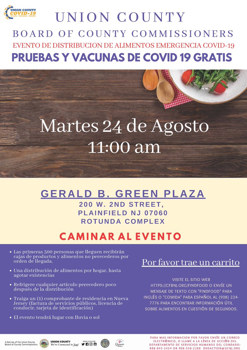 All you need to bring is your ID, a cart and you're all set to collect your free box of an assortment of foods. Only 1 box is will be distributed per person so make sure you arrive early because supplies are limited.

#GECC 
#Plainfield
#NewJersey