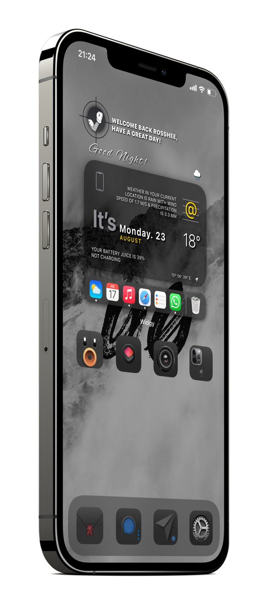 DesignByRoss's tweet image. Tonight setup 

Icons @kleinmone 
Wallpaper ???
Mockup @screenshot_pro 
Widget by me,tomorrow will be available on my Gumroad

#iOS15beta6 #Widgy #setup