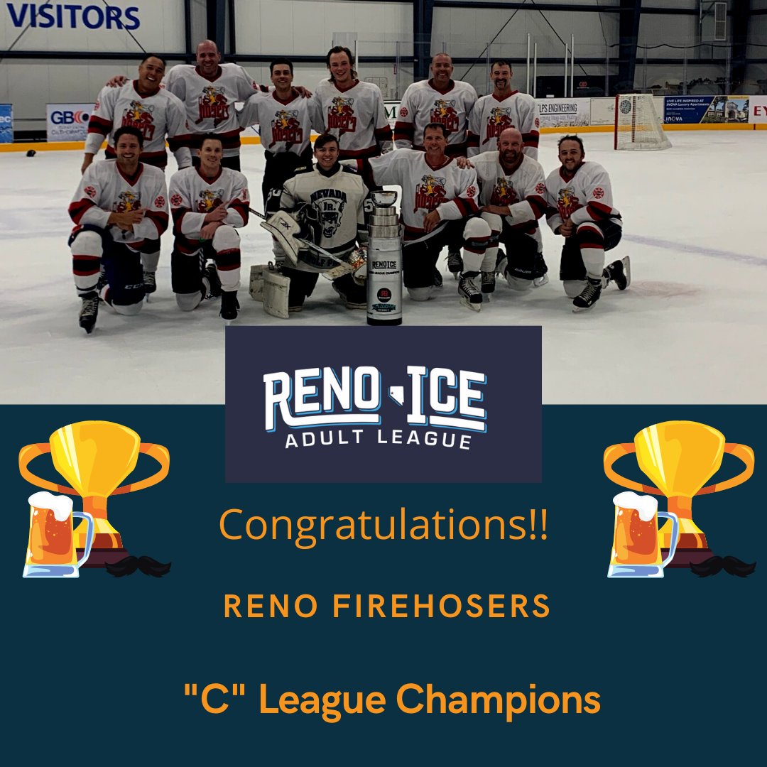 Reno_Ice's tweet photo. Congratulations to our Adult League Champs!  "A" League Champs, Reno Tahoe Janitorial. "B" League Champs, Cruz Construction, and "C" League Champs, Reno Firehosers.  Thank you to all the league players for making our first Adult League a huge success!  #adultleaguehockey #renoice https://t.co/EybVMZ6BZb