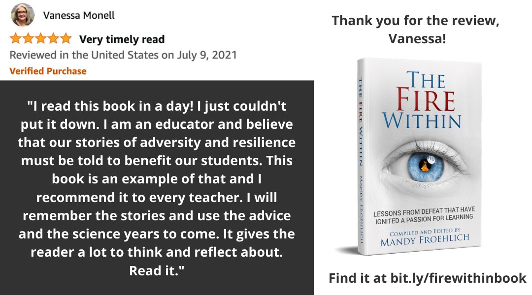 froehlichm's tweet photo. Always appreciative of reviews :) Thank you, Vanessa!

Find The Fire Within at https://t.co/Pc7mk5eST8

#edumatch #firewithinbook #divergentedu #mentalhealth #sel https://t.co/UxMki0hi1W
