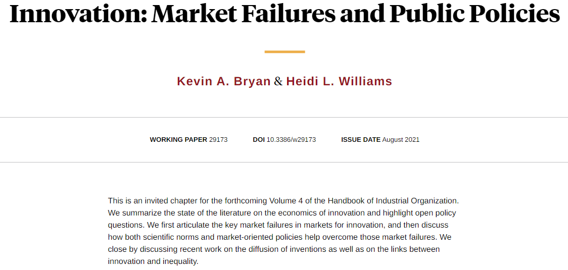 NBER (@nberpubs) on Twitter photo A summary of the state of the literature on the economics of innovation, highlighting open policy questions, from <a href="/afinetheorem/">Kevin A. Bryan</a> and Heidi L. Williams nber.org/papers/w29173 A summary of the state of the literature on the economics of innovation, highlighting open policy questions, from <a href="/afinetheorem/">Kevin A. Bryan</a> and Heidi L. Williams nber.org/papers/w29173