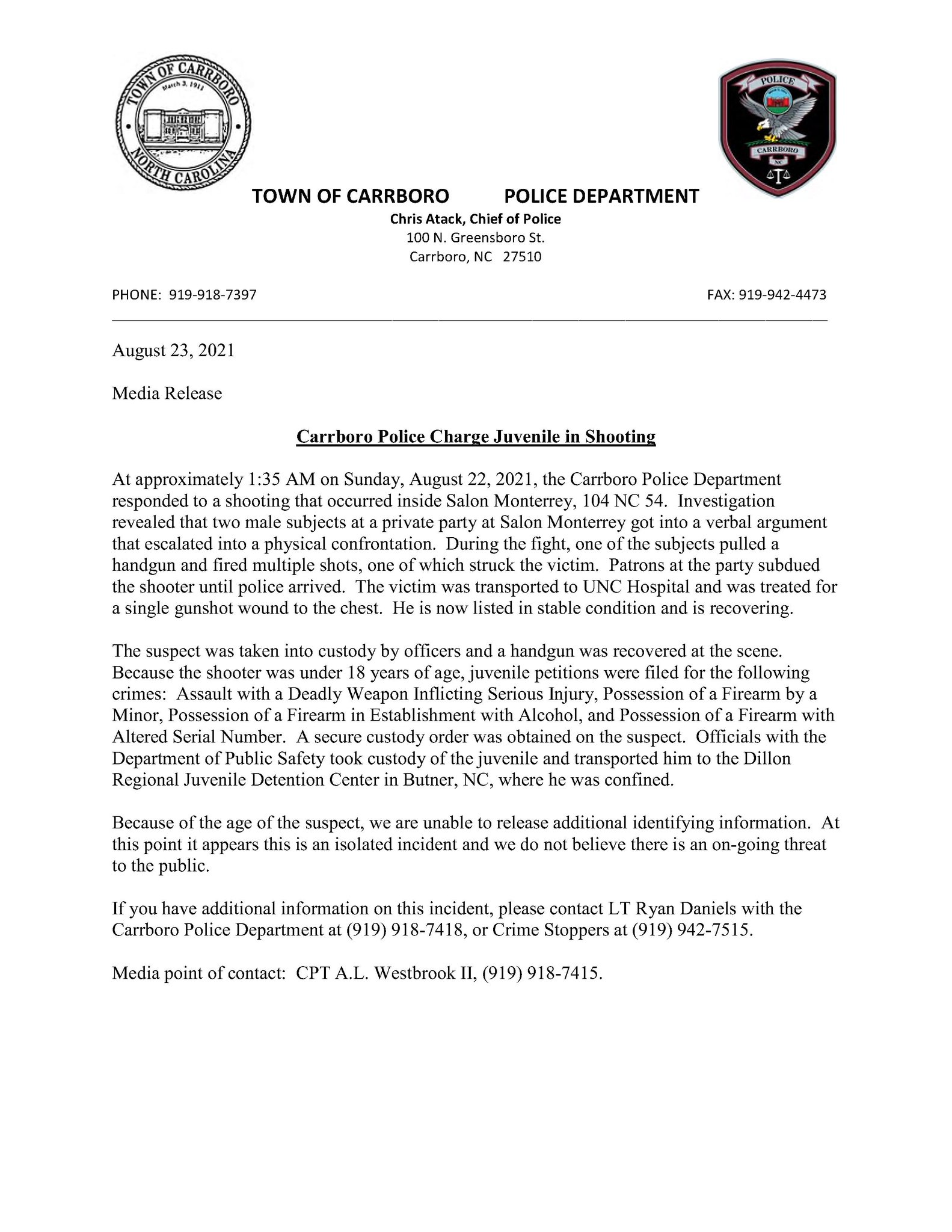 Carrboro PD on Twitter "***PRESS RELEASE*** Please see the information