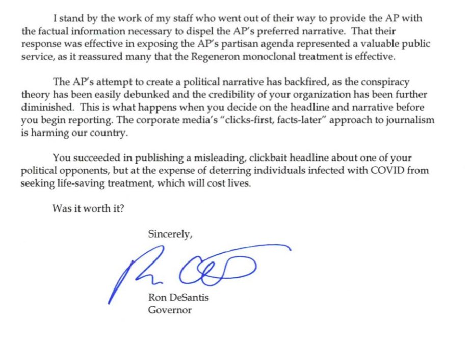 guypbenson's tweet photo. Oh man -- DeSantis fires back hard at the Associated Press over this ridiculous story (https://t.co/VC7Ramxpnu) &amp; AP's subsequent formal complaint about "harassment" after DeSantis' team pushed back aggressively (https://t.co/yFjsAsqiOF): https://t.co/xSgsmMdjqy