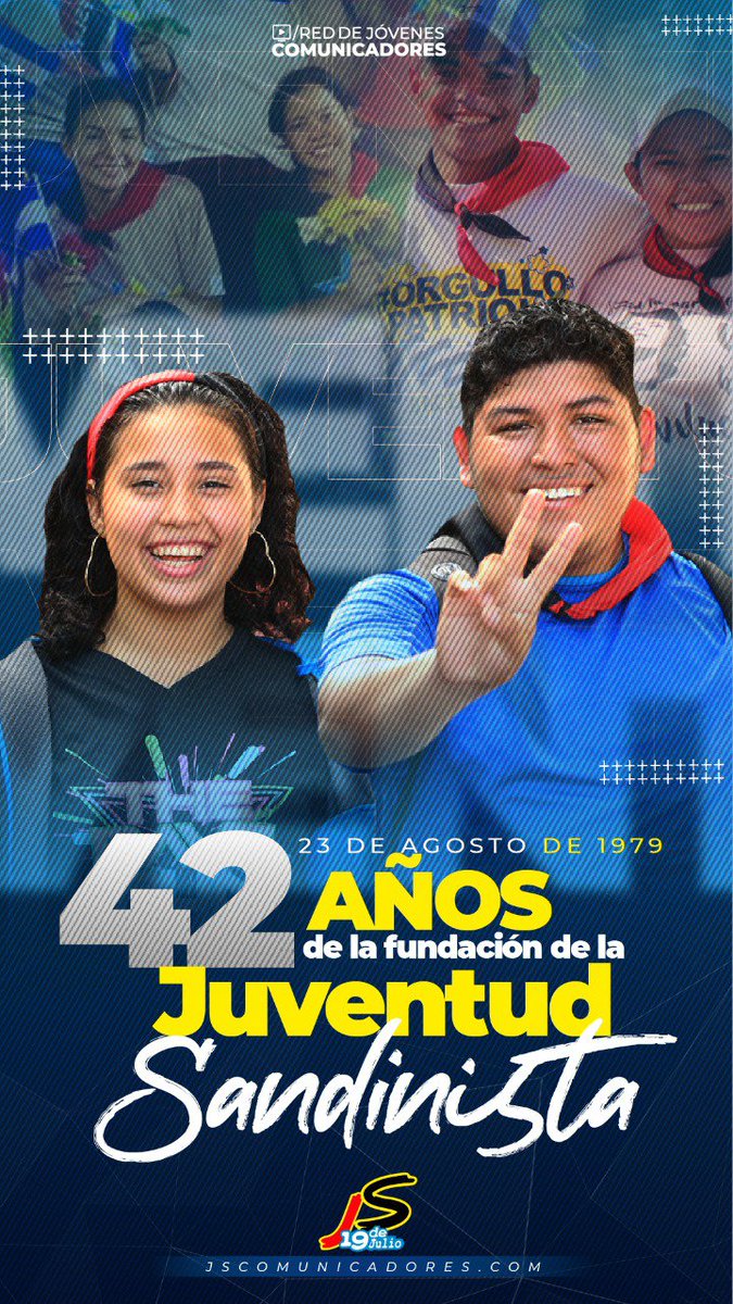 CarlosG010189's tweet photo. #JuventudConDaniel ✊🏻
#AquiHayJS
A 42 años de la fundación de nuestra gloriosa Juventud ✅ Sandinista 19 de Julio, que cada día brinda amor, cariño y acompañamiento a todos los nicaragüenses 🇳🇮 https://t.co/447qYIx1cT