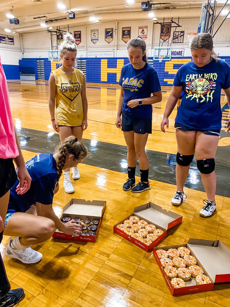 CapacVolleyball's tweet photo. Celebrated back to school at practice today! 🍩🍩🍩

We can’t wait to see back to school pictures! 

Go Chiefs! 💛💙🏐 https://t.co/VCkmLPYE27