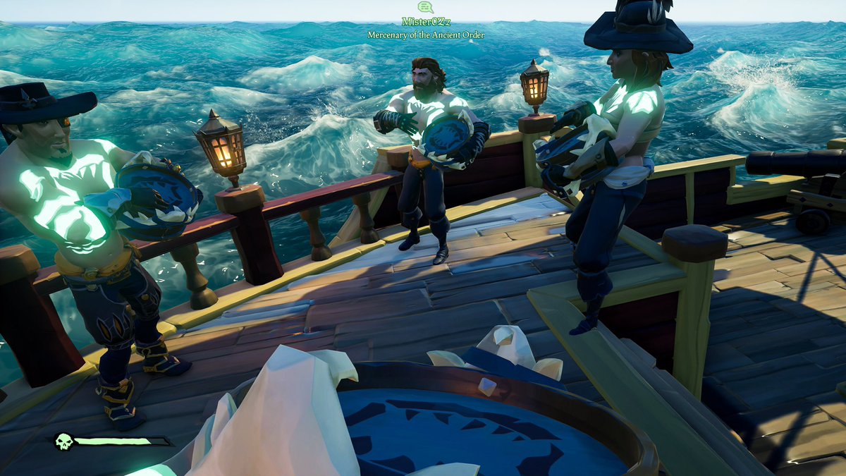Capt_Ballzonia's tweet photo. This is a nice throwback moment during the #HungeringDeep event. @SeaOfThieves Can we please get a tattoo set that glows like these did when she was triggered. One of my favorite “Holy Shit” moment when they started glowing! #SeaOfGlow https://t.co/RuTwyCp9Xk