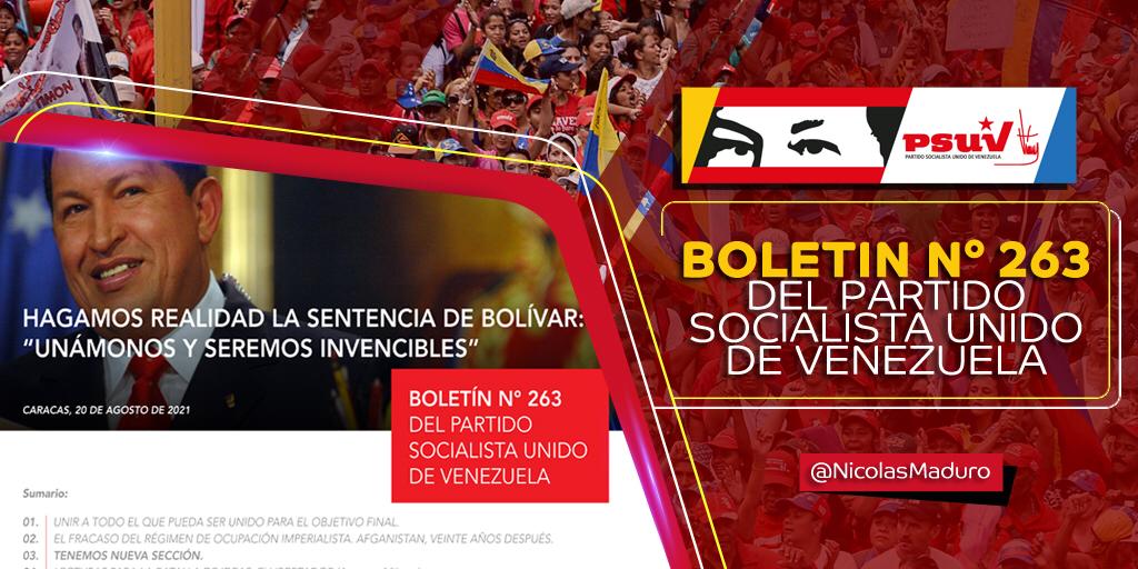 Lo dijo @NicolasMaduro Hagamos realidad la sentencia de Bolívar 'Unámonos y seremos invencibles' Les comparto la edición N° 263 del boletín del @PartidoPSUV que resalta la importancia de la unidad.. #SemanaRadicalConsciente bit.ly/3j3scBS