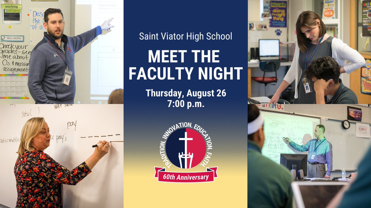 SaintViatorHS's tweet photo. We're excited to welcome all current parents to our Meet the Faculty Night on Thursday at 7PM. The event is an opportunity for parents to meet their student's teachers and follow their daily schedules. 

Sign up to donate refreshments for the evening here: https://t.co/KiQwqJ19QJ https://t.co/105yJkStOu