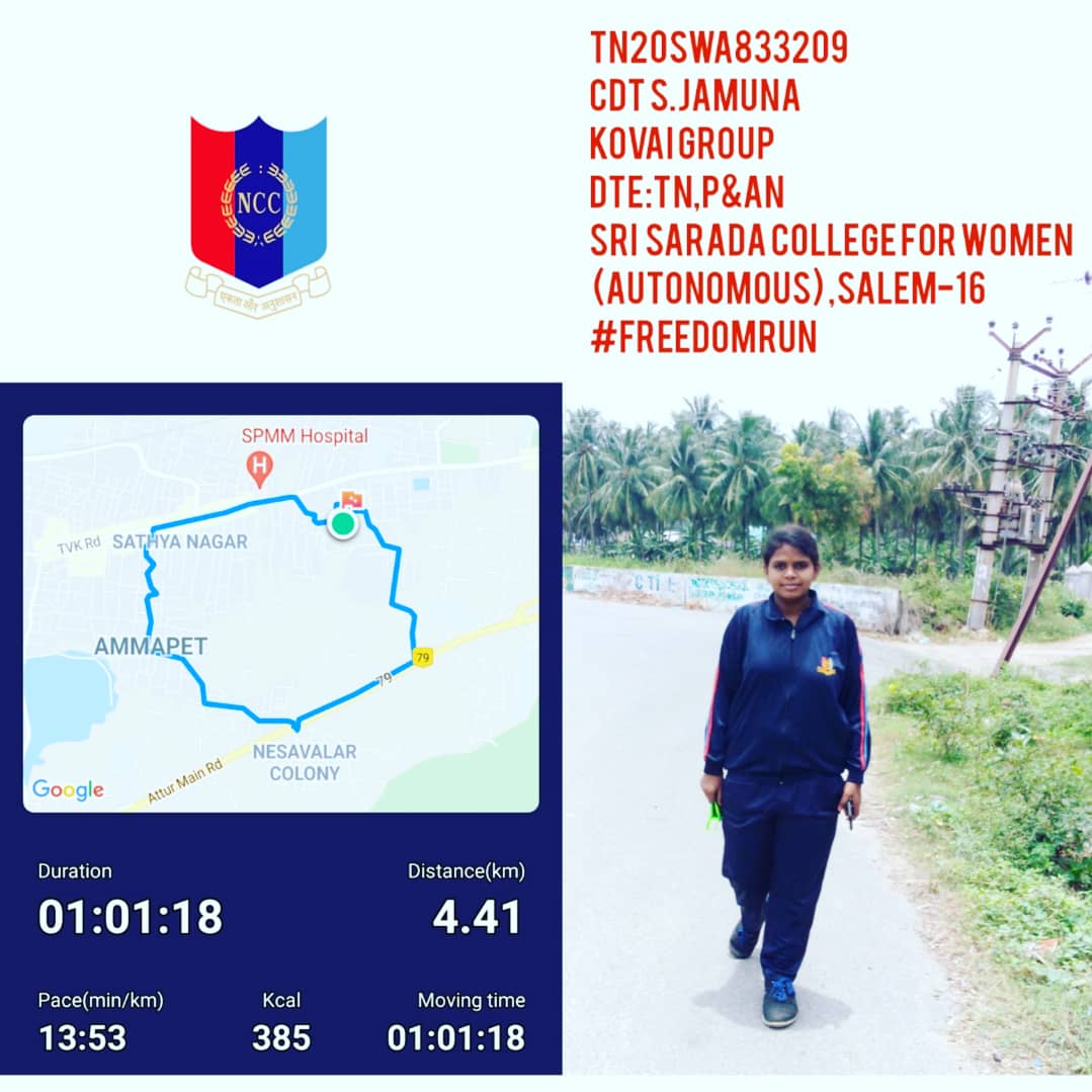 SJamuna8's tweet photo. CDT S.Jamuna
TN20SWA833209
TN,P&amp;AN DTE,
Kovai group,
Sri Sarada College for women (Autonomous) Salem-16
#Fitindia2021
#Freefomrum2021
#Plogrun2021
#srisarada_ncc 
@12Salem6 
#cadetpharini 
#dhivgaganga
#cadetdevasree
#kaviyapriya209
#abinahashri https://t.co/aVJ2oLiNn9