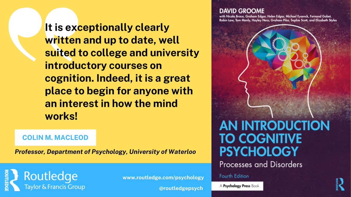I'm so excited to announce that the 4th edition of this fantastic textbook by David Groome and a whole host of expert co-authors including <a href="/sophiescott/">Prof Sophie Scott CBE</a>, <a href="/FernandGobet/">Fernand Gobet</a>, and <a href="/RcoLaw/">Robin Law</a> is publishing this week! Pre-order your copy today from @Routledgepsych bit.ly/3j7Ga5N