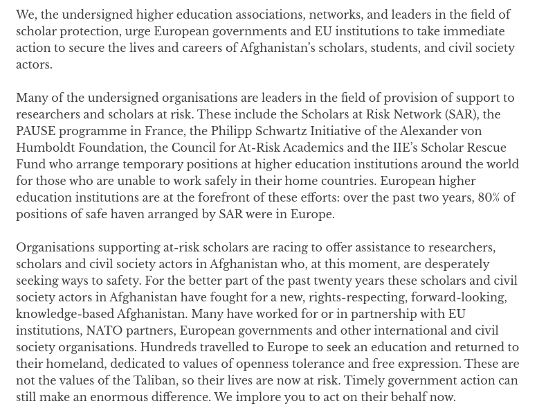 TWASnews's tweet photo. READ: An urgent appeal from @ScholarsAtRisk to European Governments and EU institutions, urging them to act for Afghanistan’s scholars, researchers, and civil society actors. #RefugeeScientists #DisplacedScientists

https://t.co/vvYhgb2V98 https://t.co/jtigvuh2GQ