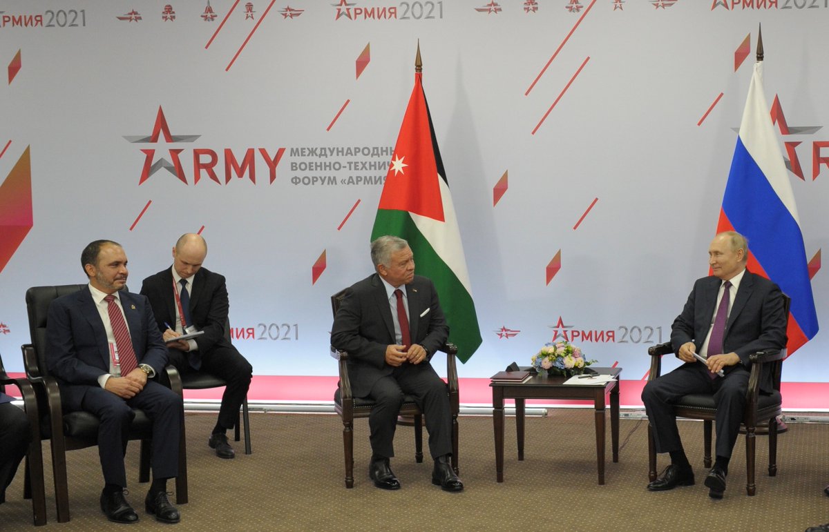 RHCJO's tweet photo. His Majesty King Abdullah II holds talks with Russian President Vladimir Putin in Moscow, during which they discussed maintaining coordination on various issues of mutual concern, in service of mutual interests and global peace and security #Jordan #Russia 🇯🇴🇷🇺 https://t.co/3DX3r13bk4