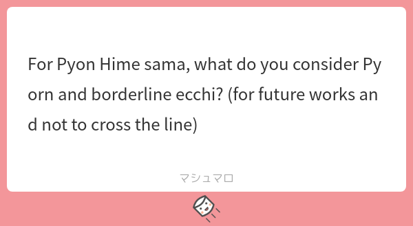 MimishimaPyon's tweet photo. Okay Ahem.
So some of you may not know i have a R18 art tag #pyorn
As long as it's not gor...
続き→https://t.co/Un8HPMUwjn
#マシュマロを投げ合おう https://t.co/LXk2OKrW5P