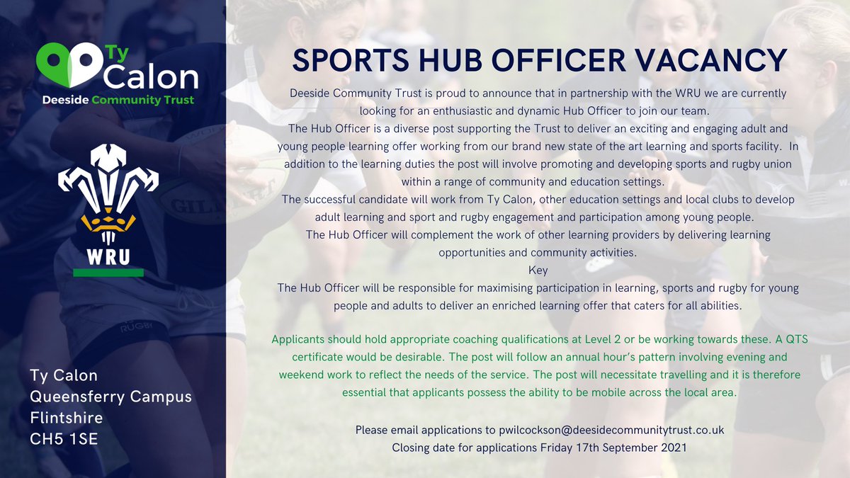 A very exciting moment for us as we finally get the chance to advertise our 1st vacancy. An excellent opportunity for someone looking to develop a career in sports or education.