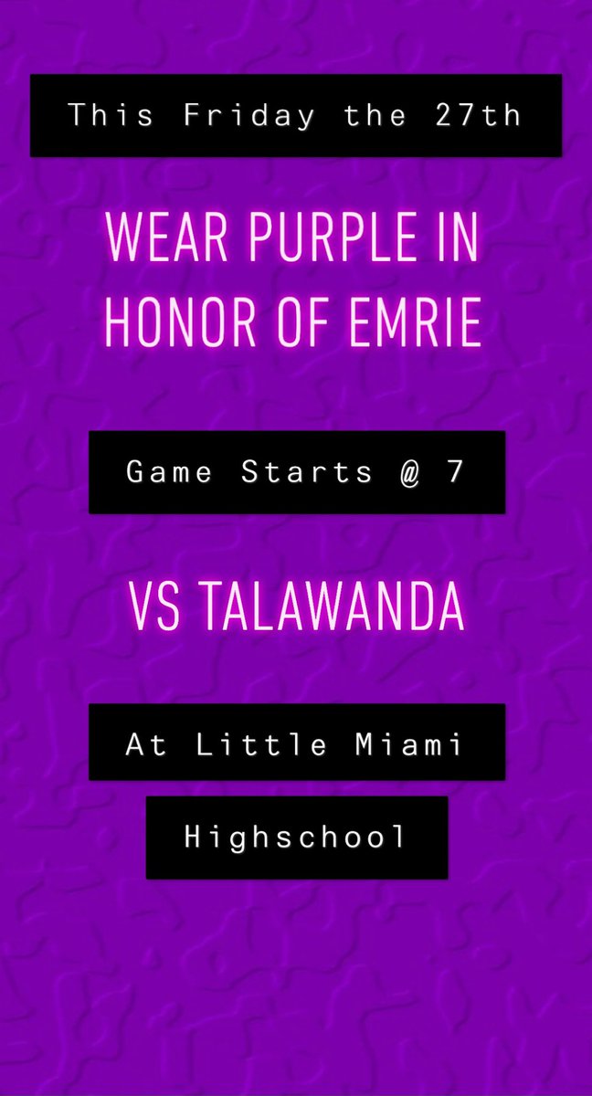This Friday’s game will be a purple out. In honor of the loss of a young panther Emrie Schandorf-Woode. Please join the Ratpack in wearing purple this Friday at home. 💜💜