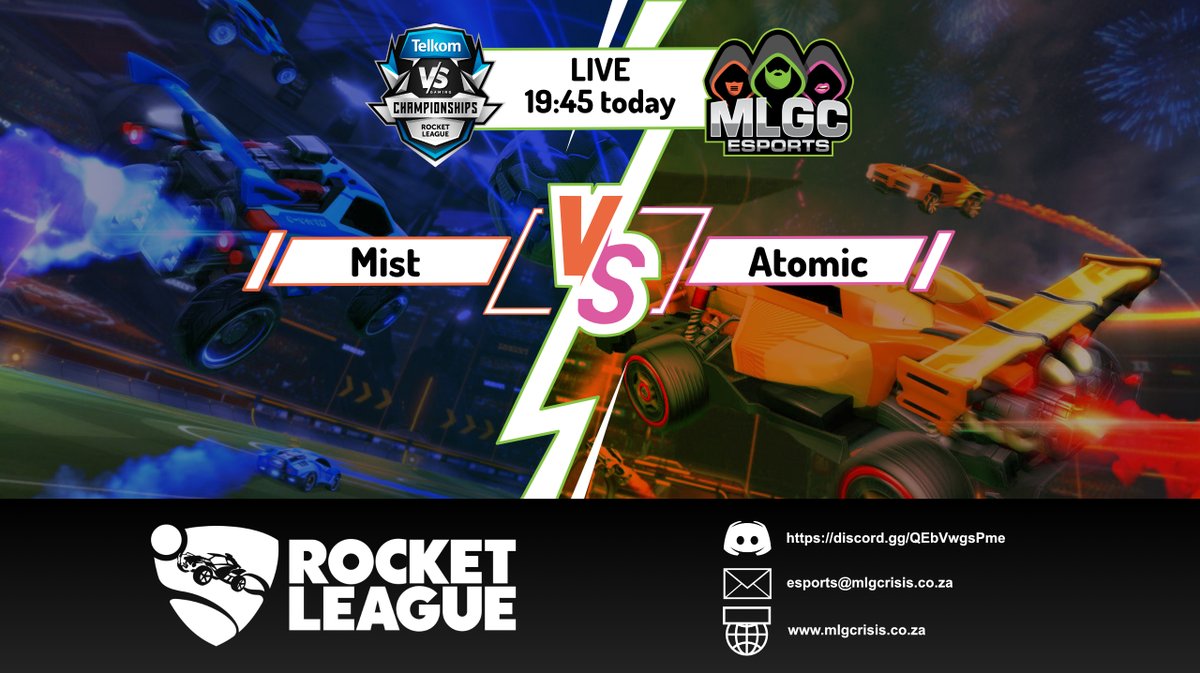 Rocket League - VS Championship series

MLGC Atomic vs MIST at 19:45 today!
Come support MLGC  and <a href="/MistEsportsZA/">Mist Esports</a> live on twitch.tv/telkomvsg

Join our discord today!
discord.gg/bQzGx5eg6E

#VSChampionship