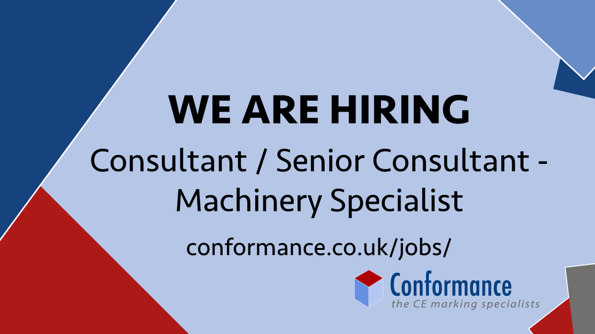 ConformanceLtd's tweet photo. We are looking for a new consultant to join us specialising in machinery safety.
For more information on the roll follow the link: 
https://t.co/cEYBdud0DY https://t.co/WoZNRKHf6Z