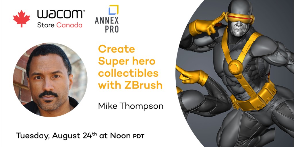Join us &amp; <a href="/wacom/">Wacom</a> tomorrow at noon PT for a fascinating demo with Marvel illustrator, @miketartworks. Learn how he creates superhero collectibles using #ZBrush. Register now to receive 10% off ZBrush at our online store. 

Register here ▶️ow.ly/pyyR50FWaUX

#Wacom #Marvel
