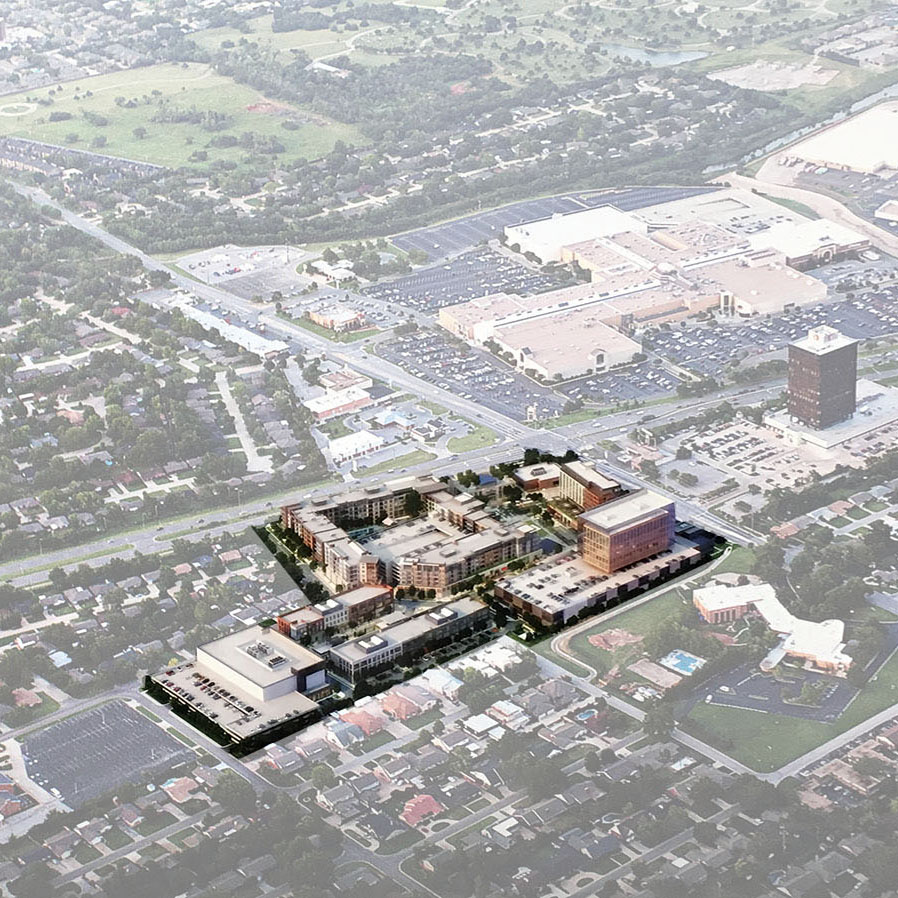 OKCTalk's tweet photo. Building permits have been filed for the first phase of @oak_okc; 322 living units, 20,000 SF of retail and parking structure. Future phases call for more retail, restaurants, a hotel + office space. Will be located on the SW corner of NW Expressway and Penn near @PennSquareMall https://t.co/UNfj0jiafX