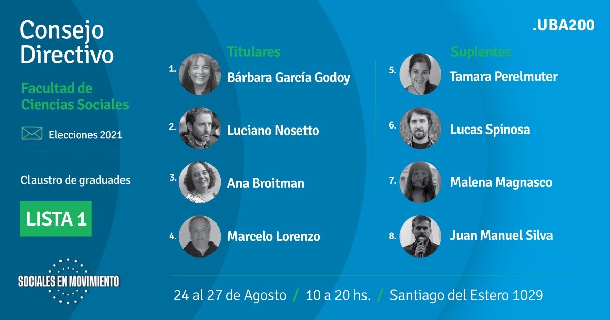 Intransigentes_'s tweet photo. Les hablo con el padrón, respóndanme con el sufragio. Esta semana, desde el martes 24 hasta el viernes 27 de agosto, de 10:00 a 20:00 horas votamos les graduades de la @ubasociales. En Santiago del Estero 1029, con DNI. #SocialesEnMovimiento https://t.co/KjLps9YAfI
