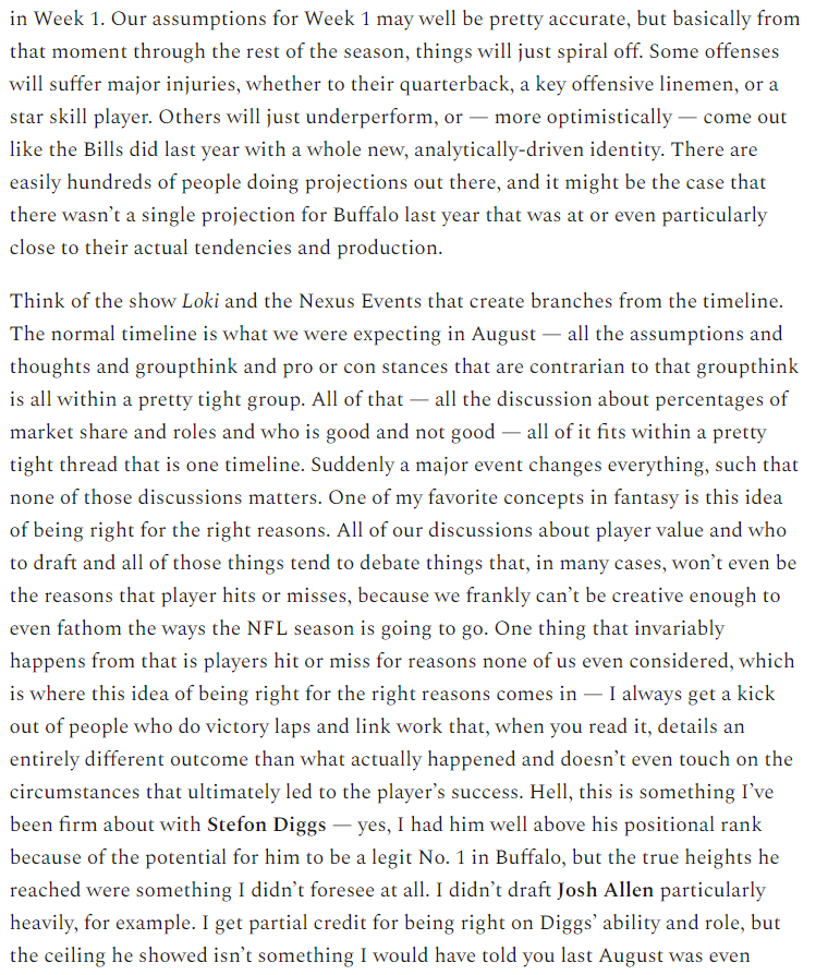 YardsPerGretch's tweet photo. Always amazed at the short memory of fantasy analysts and players. Every NFL season ever has gone differently than how we talk about players right now. 

The answers to the test aren't what happens Week 1. You have to think about dynamic outcomes. 

From a recent post: https://t.co/IDGlFPzVuf