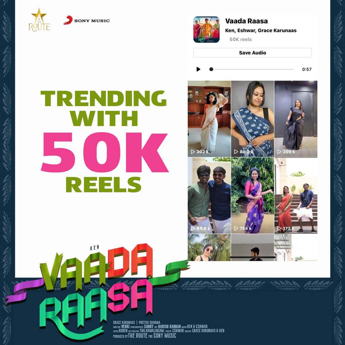 Ramesh Bala (@rameshlaus) on Twitter photo Trending with more than 5⃣0⃣K reels is #VaadaRaasa by <a href="/KenKarunaas/">Ken Karunaas</a>! 🥳
➡️ SMI.lnk.to/VaadaRaasa
➡️ bit.ly/VaadaRaasaReel…
#GraceKarunaas <a href="/PreethiSharma19/">Preethi Sharma</a> <a href="/Eshwar_santha27/">Eshwar Santhanalakshmi</a> <a href="/TheRoute/">TheRoute</a> <a href="/Jagadishbliss/">Jagadish</a> <a href="/iamSandy_Off/">SANDY</a> <a href="/SonyMusicSouth/">Sony Music South India</a>
#VaadaRaasaStepu Trending with more than 5⃣0⃣K reels is #VaadaRaasa by <a href="/KenKarunaas/">Ken Karunaas</a>! 🥳
➡️ SMI.lnk.to/VaadaRaasa
➡️ bit.ly/VaadaRaasaReel…
#GraceKarunaas <a href="/PreethiSharma19/">Preethi Sharma</a> <a href="/Eshwar_santha27/">Eshwar Santhanalakshmi</a> <a href="/TheRoute/">TheRoute</a> <a href="/Jagadishbliss/">Jagadish</a> <a href="/iamSandy_Off/">SANDY</a> <a href="/SonyMusicSouth/">Sony Music South India</a>
#VaadaRaasaStepu