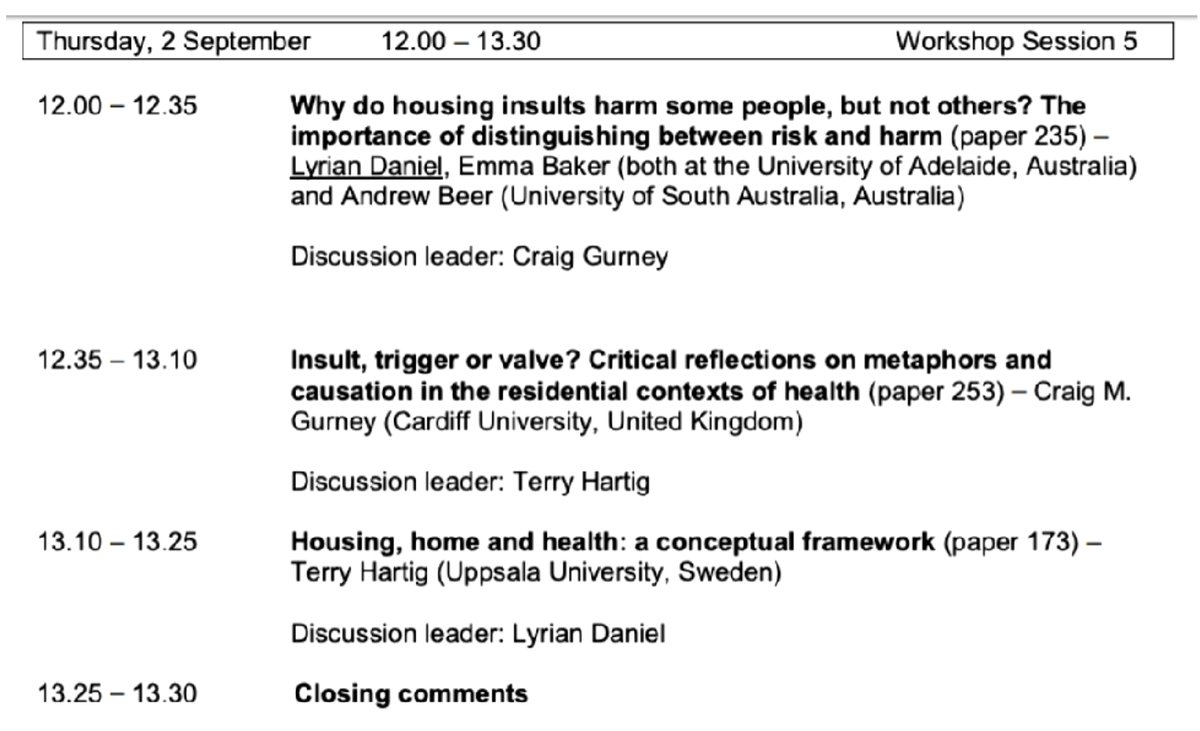 #ENHR2021 is nearly here. I'm honoured to be sharing a session with <a href="/_HealthyCities_/">Emma Baker</a> <a href="/beer4_beer/">Andrew Beer</a> @lyriandaniel &amp; Terry Hartig next week in the #ResidentialContextsOfHealth working group.  Our workshop on conceptual approaches to Housing, Health &amp; Harm is going to be a bit special