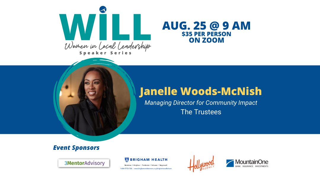 Janelle Woods-McNish, MBA, Managing Director, Community Impact at <a href="/thetrustees/">The Trustees</a> is our WILL speaker this week! Join us and learn more about her diversity and inclusion initiatives, volunteerism, and statewide community engagement efforts for The Trustees.

#womeninleadership