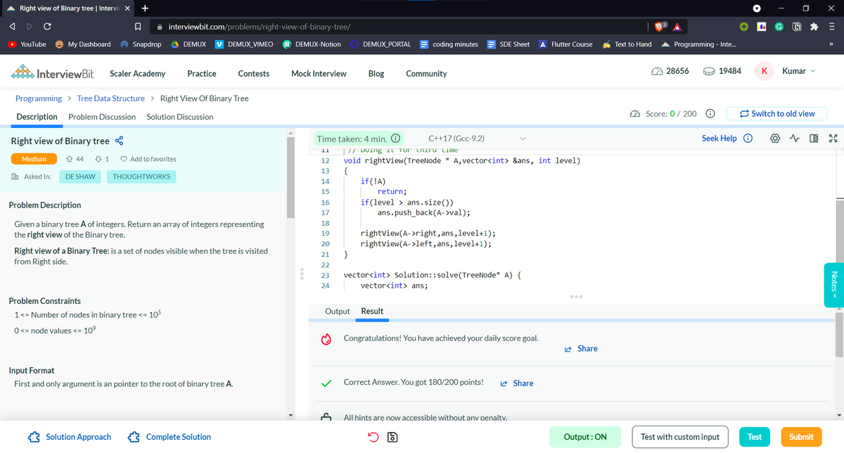 kmritunjay_'s tweet photo. Day 95/100 of #100DaysOfCode
Streak-93/100 of #100days_with_IB
#IB_coding_streak #scalerLearning #scaler100DoC
#codewithscaler
@scaler_official
complete previous missed one

@interview_bit https://t.co/7JaLhmKmUo