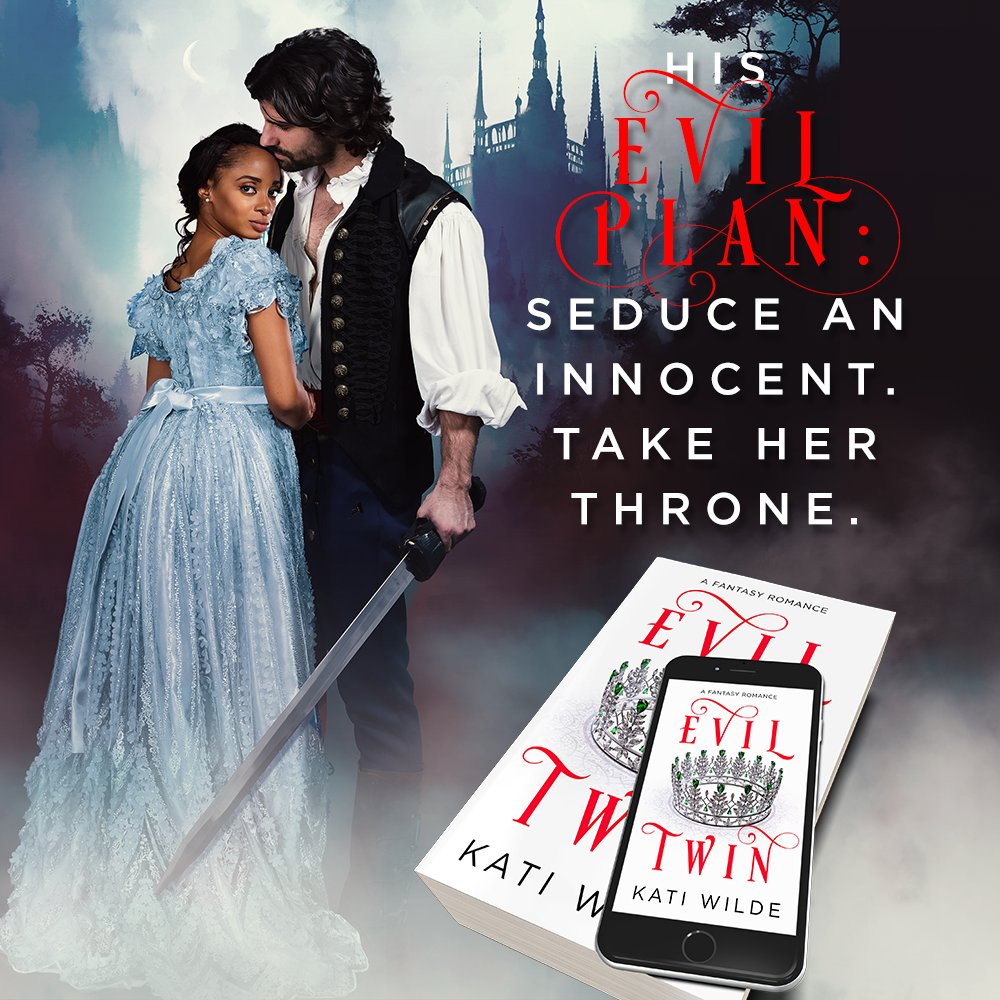 Graphic of an embracing couple and the text says: His Evil Plan: Seduce an innocent. Take her throne. 