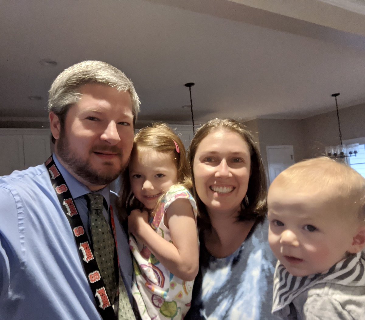 ClaireDraughn's tweet image. A quick family selfie before dashing out the door for our first day of school! It’s going to be a wonderful year!! #MAfirstday #wedosciencewell