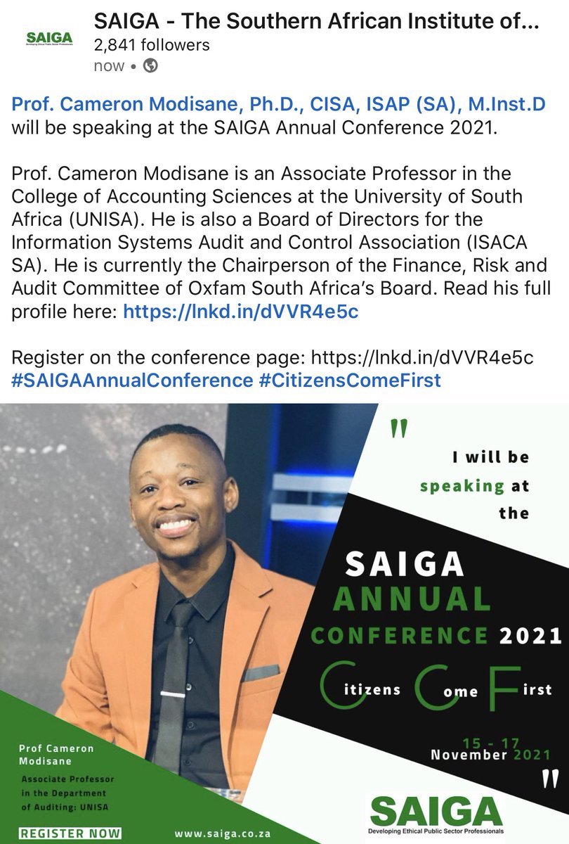 DrCamModisane's tweet photo. I will be a keynote speaker at the First SAIGA Annual Conference 2012 under the theme #CitizensComeFirst
#SAIGAAnnualConference
@SAIGA8828 @UnisaCas https://t.co/uyILrl0y0q