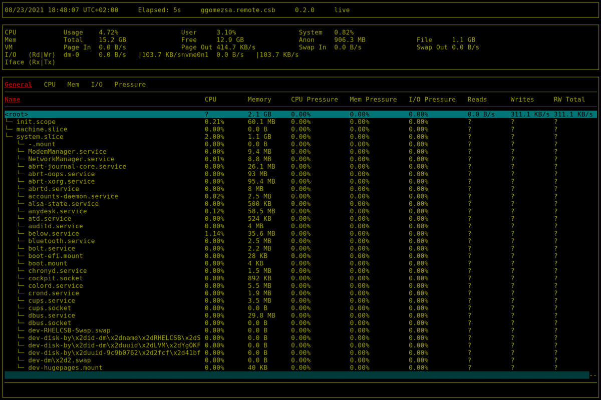 ggomezs's tweet photo. cgroups v2 habilitado y PSI habilitado en kernel, below funcionando en #rhel8 ahora :-) https://t.co/Y1mD1ZYf92