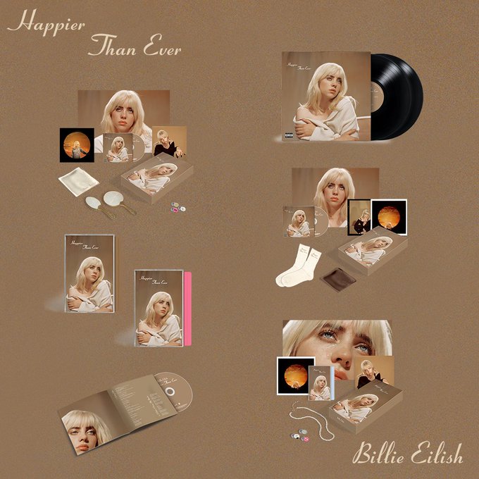 Shop "Happier Than Ever" music products in Billie's official store including box sets, vinyl, cassettes