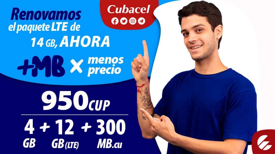 ETECSA_Cuba's tweet photo. 🔊 Novedades del Paquete #LTE de 14 Gb.
➕Megabytes por ➖ Precio. 📲🇨🇺 #ACubaPonleCorazon https://t.co/yMnlbt2s3q